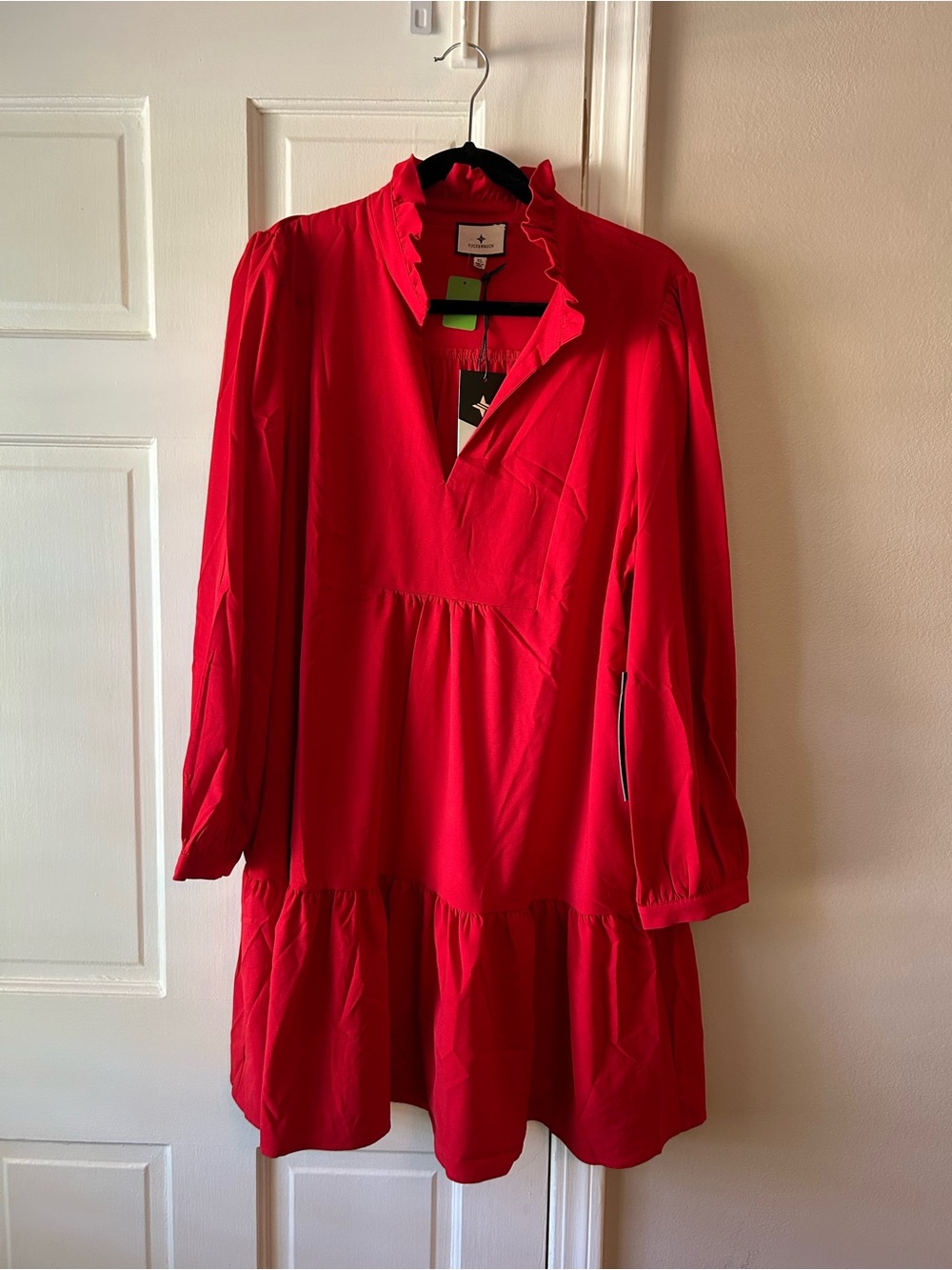 NWT Tuckernuck Bright Red Long-Sleeve Tiered Ruffle Dress